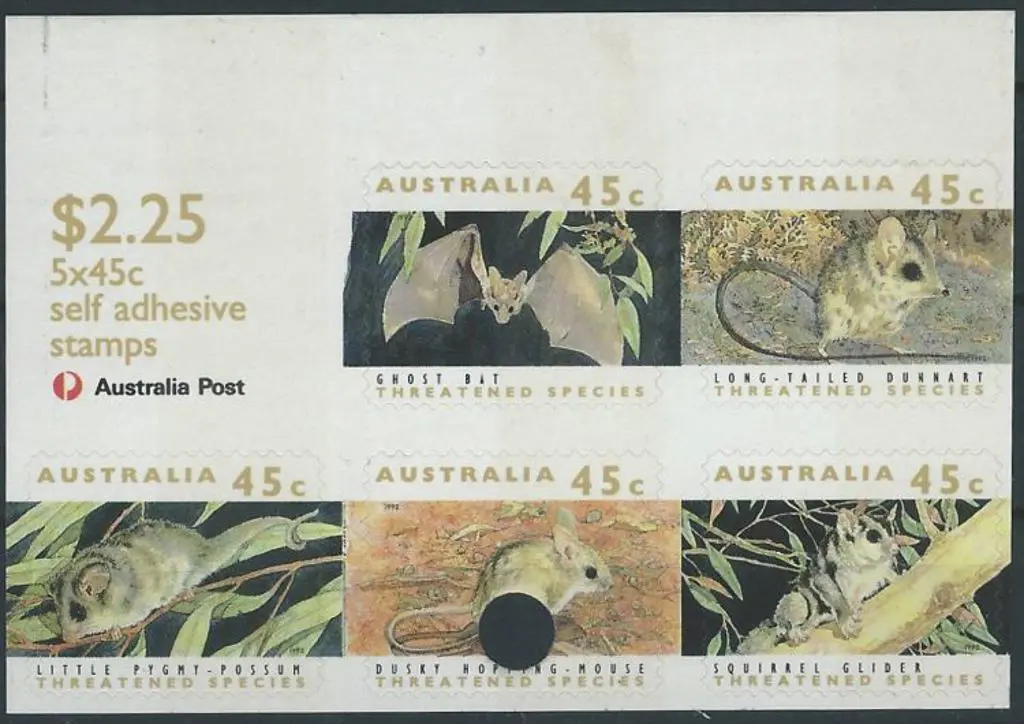1992 $2.25 Threatened Species sheetlet of 5 with ... Image 1++