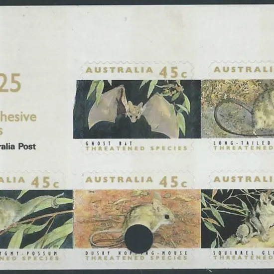 1992 $2.25 Threatened Species sheetlet of 5 with ...