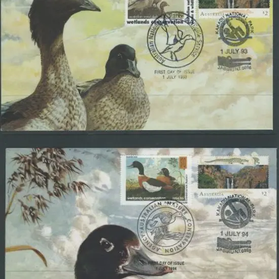 1993 & 1994 $10 Aust Duck stamps on illust FDC's ...