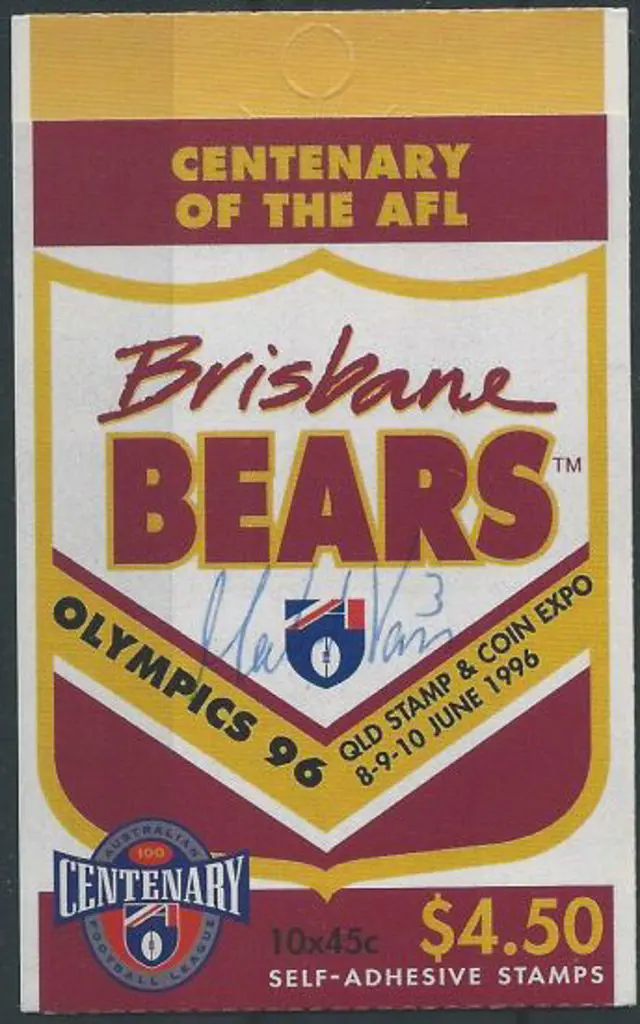 1996 $4.50 Brisbane Bears S/A booklet signed by ... Image 1++