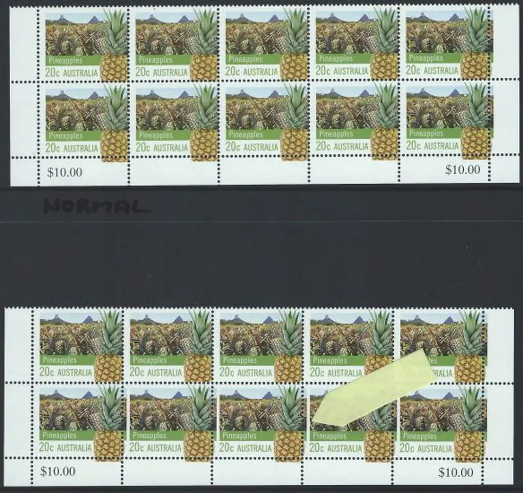 2012 20c Pineapples block of 10 from bottom of ... Image 1++