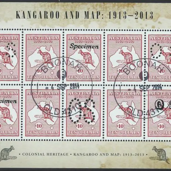 2013 $100 Kangaroo & Map Miniature Sheet CTO by 3 ...
