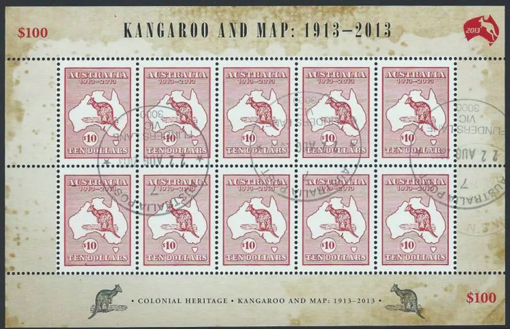 2013 $100 Kangaroo & Map Miniature Sheet F/U by 3 ... Image 1++