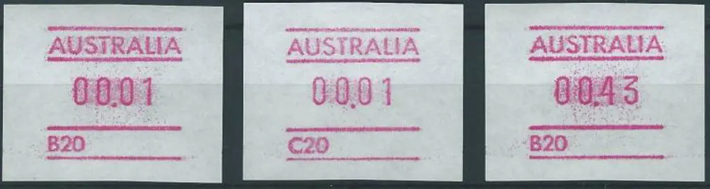 1991 1c (B20), 1c (C20) & a 43c (B20) all on white ... Image 1++
