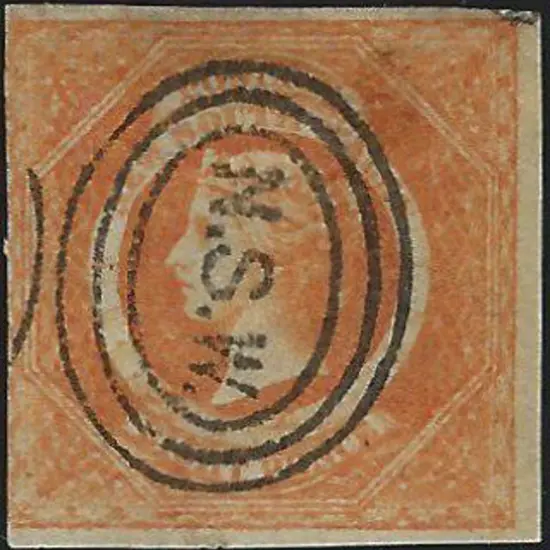 1854/59 8d dull yellow orange. F/U with  3 ring ...