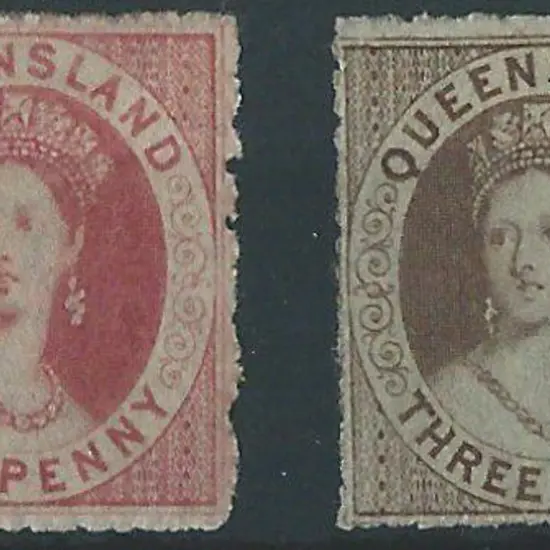 1861 1d & 3d Chalon heads on rough paper, perf. ...