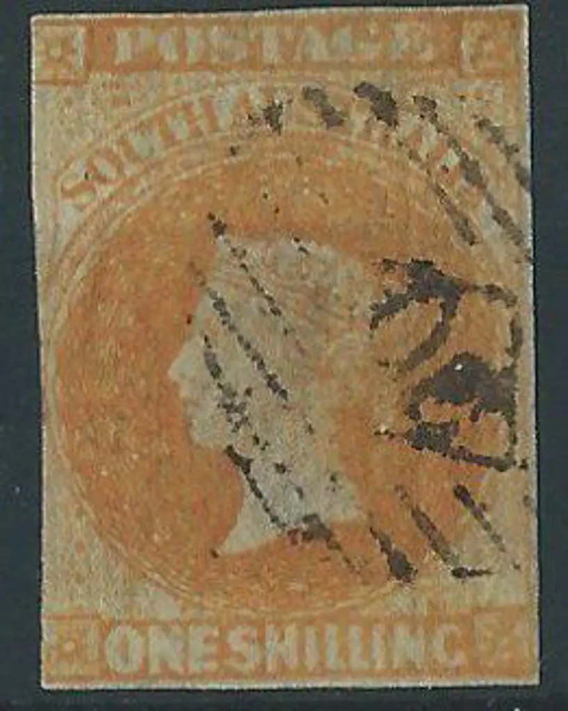 1856 1/- orange, wmk large star. Fine used by neat ... Image 1++