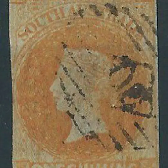 1856 1/- orange, wmk large star. Fine used by neat ...