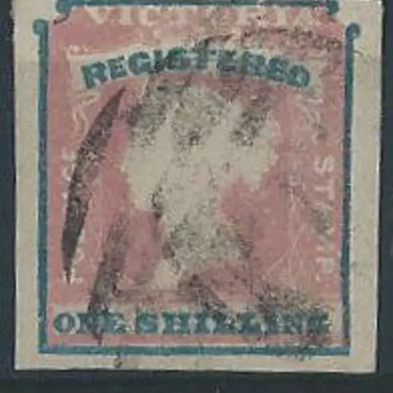 1854 ONE SHILLING REGISTERED rose-pink & blue. ...