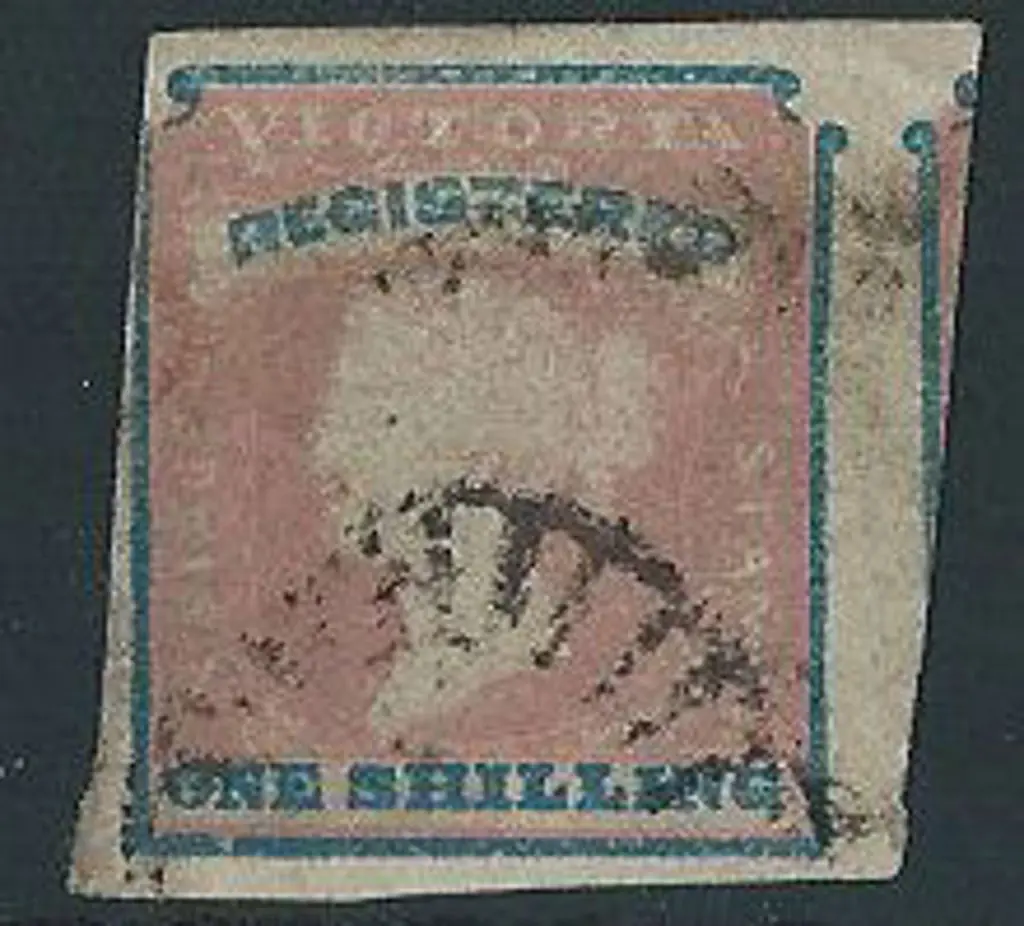 1854 ONE SHILLING REGISTERED rose-pink & blue. ... Image 1++