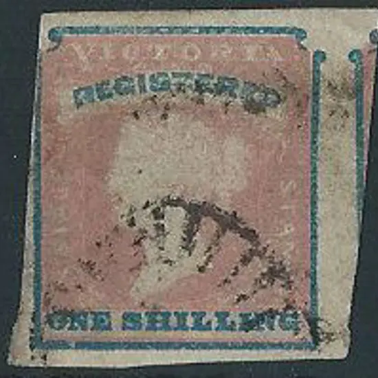 1854 ONE SHILLING REGISTERED rose-pink & blue. ...