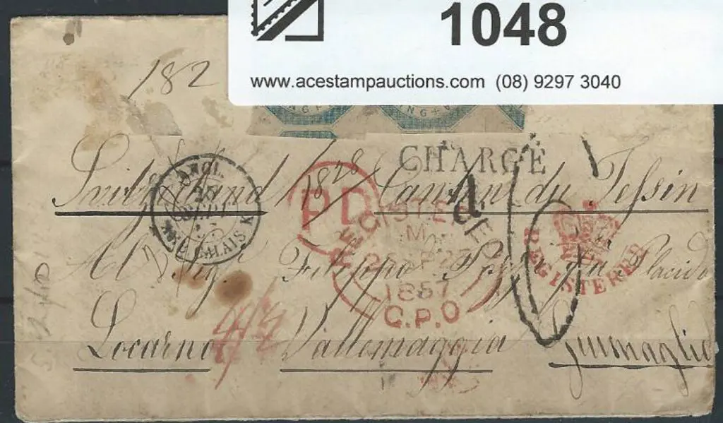 1857 registered cover to Switzerland bearing strip ... Image 1++