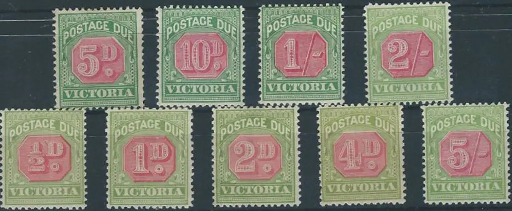 1895-1909 5d, 10d, 1/- & 2/- Postage Dues with V ... Image 1++