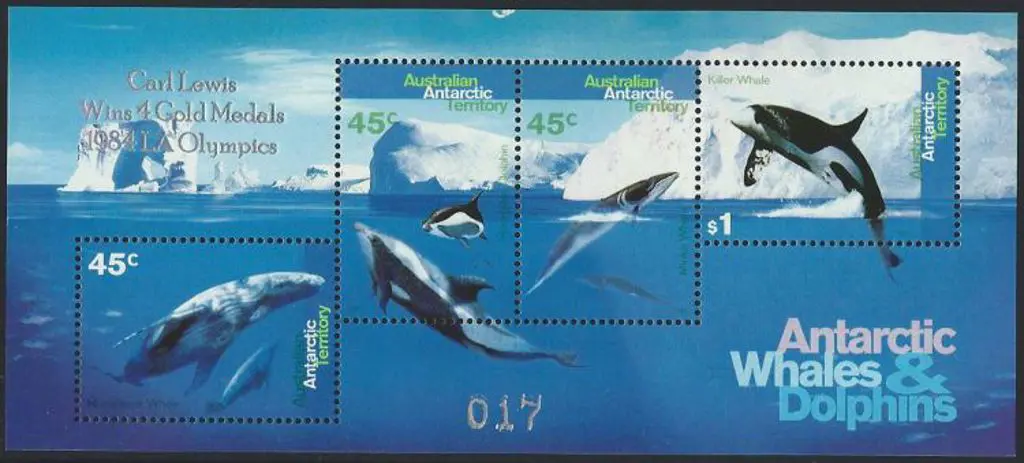 1995 Whales & Dolphine M/S's ovptd "Carl Lewis ... Image 1++