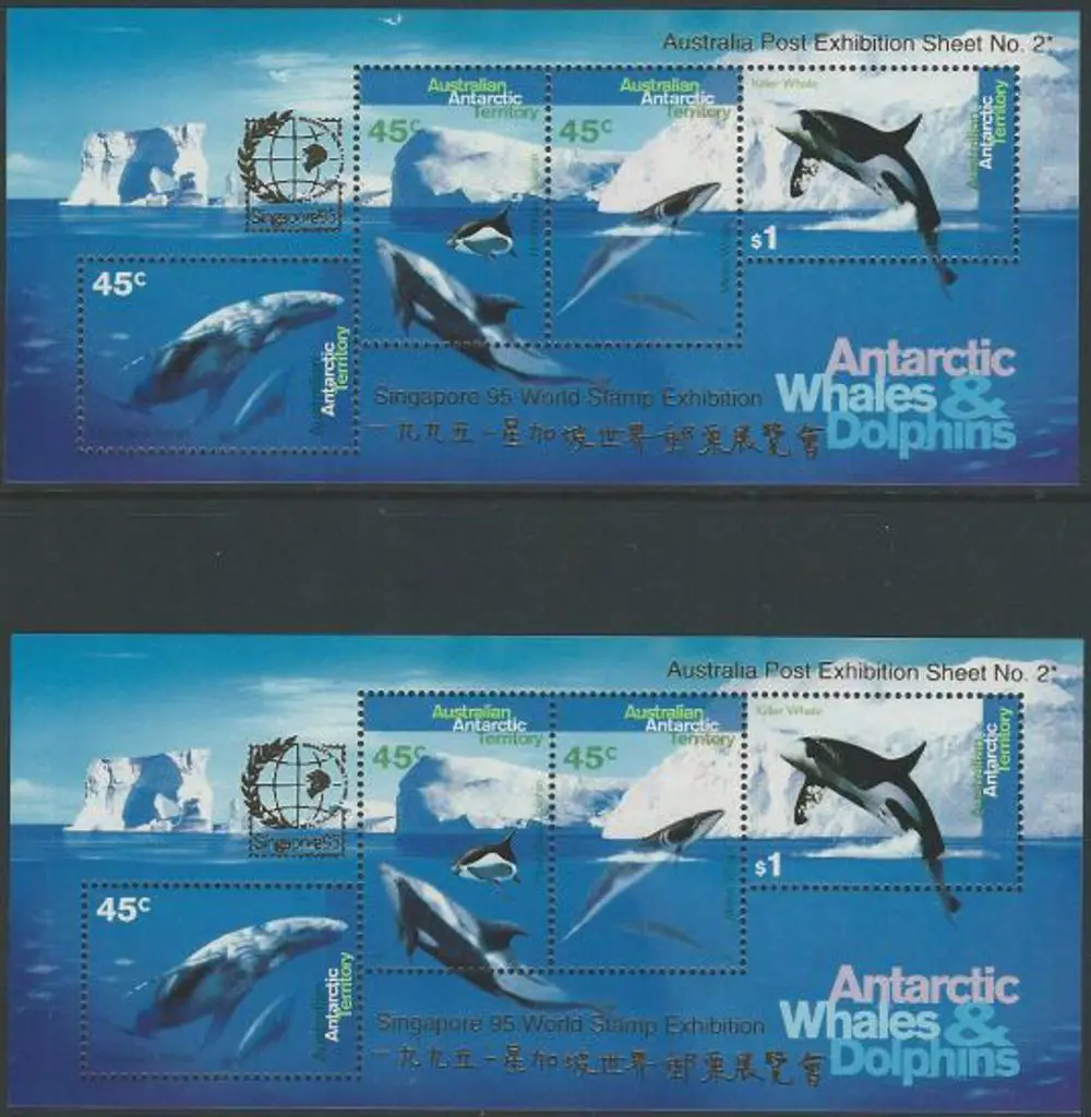 1995 Whales & Dolphine M/S's ovptd "Singapore '95" ... Image 1++