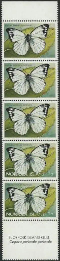1997 75c Butterfly vertical strip of 5 from upper ... Image 1++