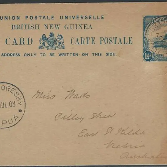 1901 1½d blue Postal Card used 7 JUL 1908 from ...