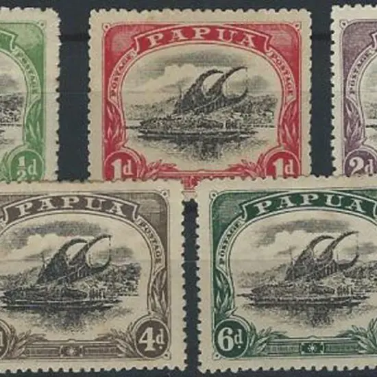 1910/11 large "PAPUA" set of 7 to 1/- MLH. 2d is ...