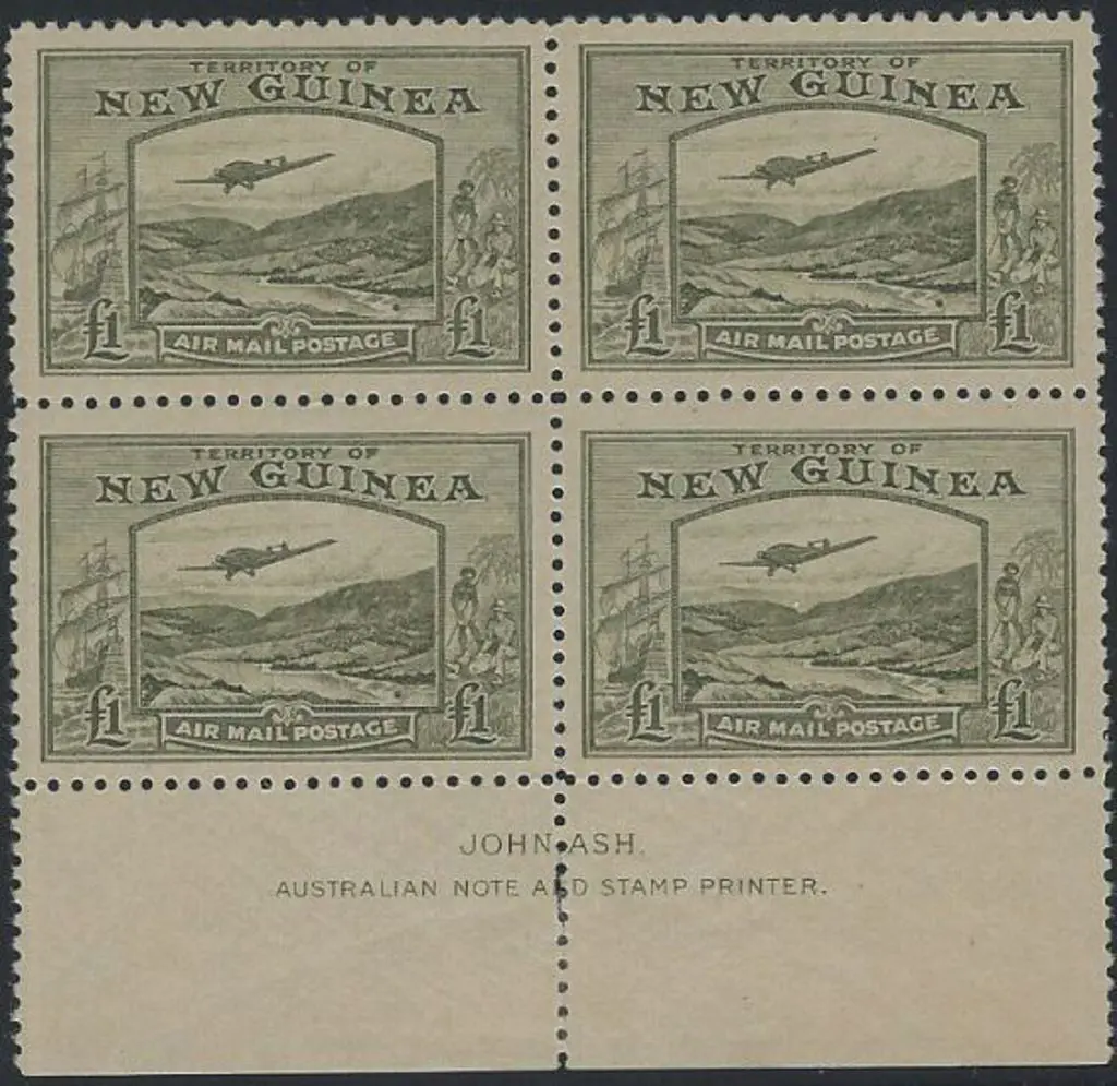 1939 £1 Bulolo Ash imprint block of 4 MUH with ... Image 1++