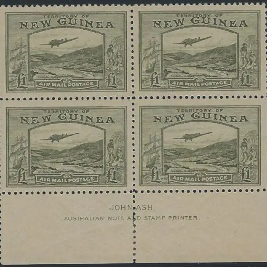 1939 £1 Bulolo Ash imprint block of 4 MUH with ...