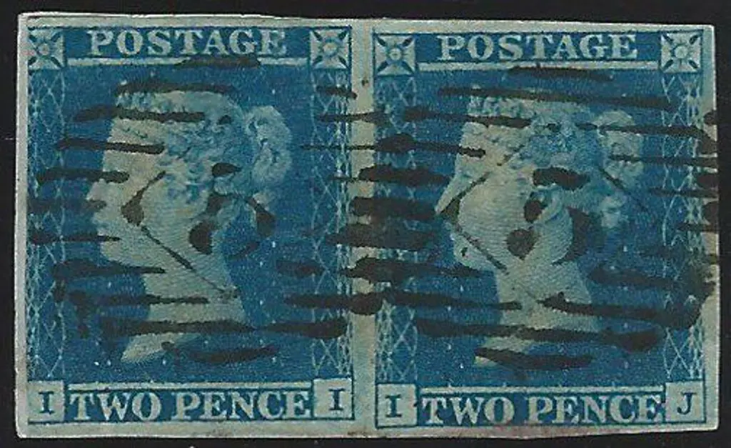 1841 2d blue horiz pair with good margins & F/U by ... Image 1++