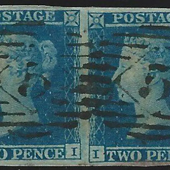 1841 2d blue horiz pair with good margins & F/U by ...