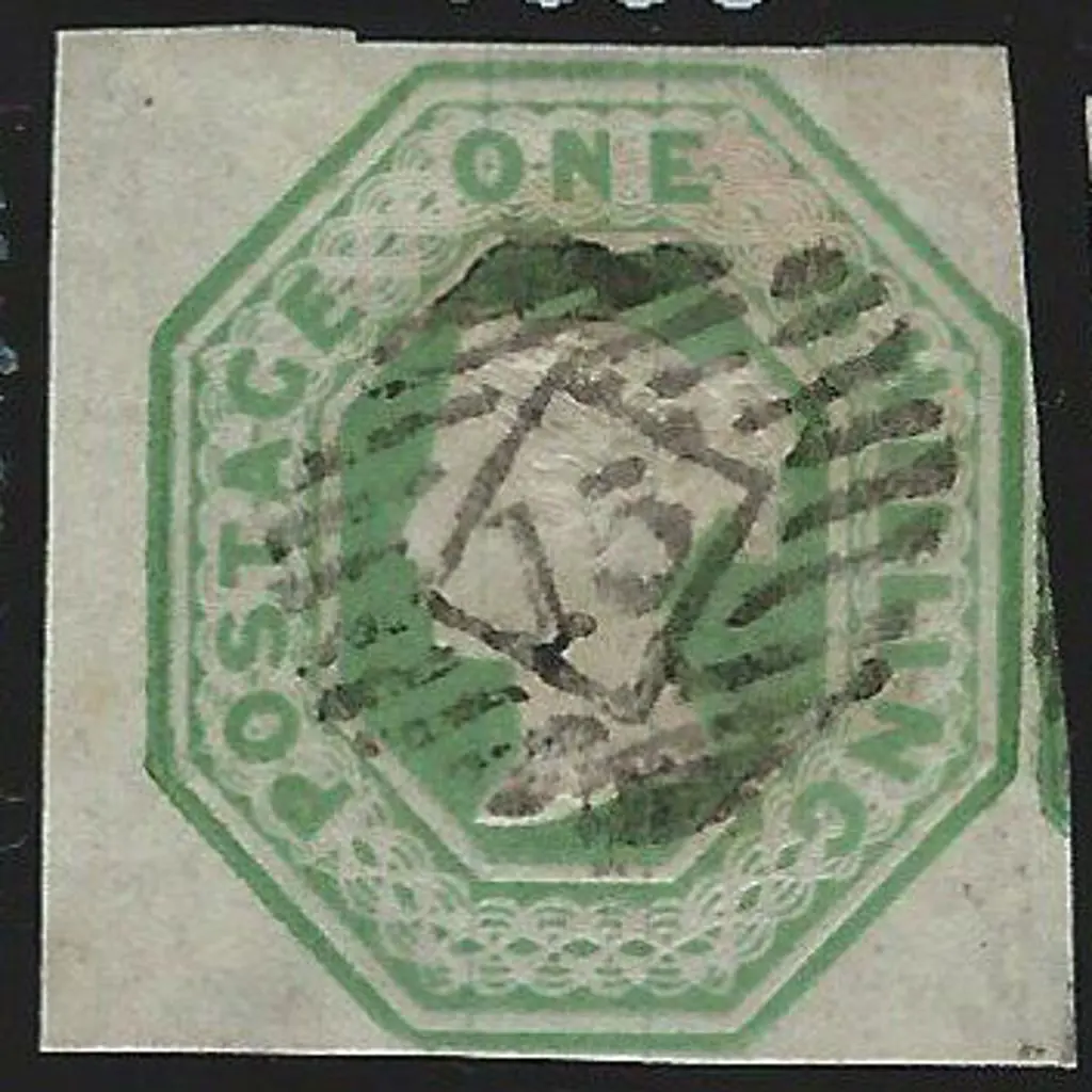 1847 1/- green embossed fine used with light BN ... Image 1++