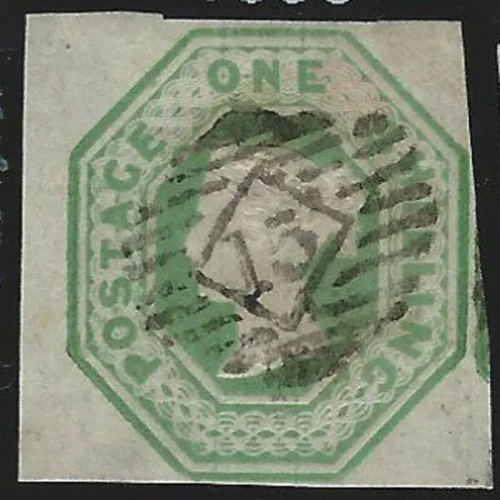 1847 1/- green embossed fine used with light BN ...