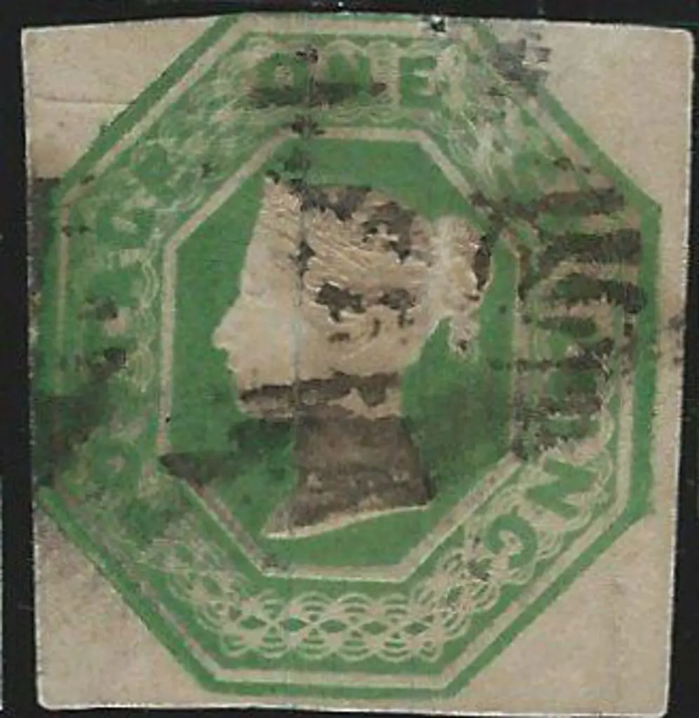 1854 1/- green embossed good used with BN ... Image 1++