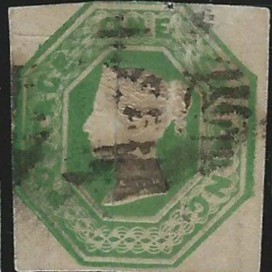 1854 1/- green embossed good used with BN ...