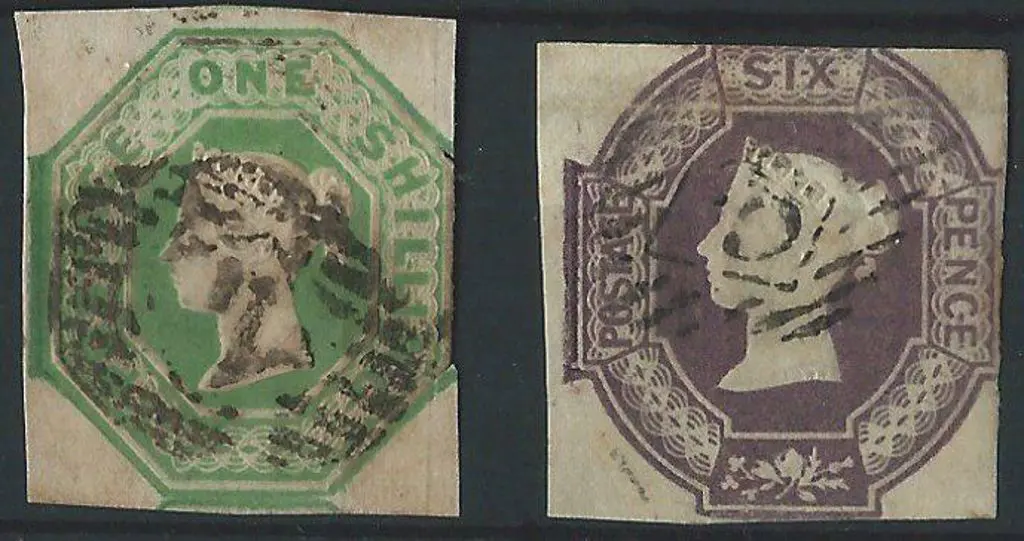 1847/54 1/- green & 6d purple embossed QV fine ... Image 1++
