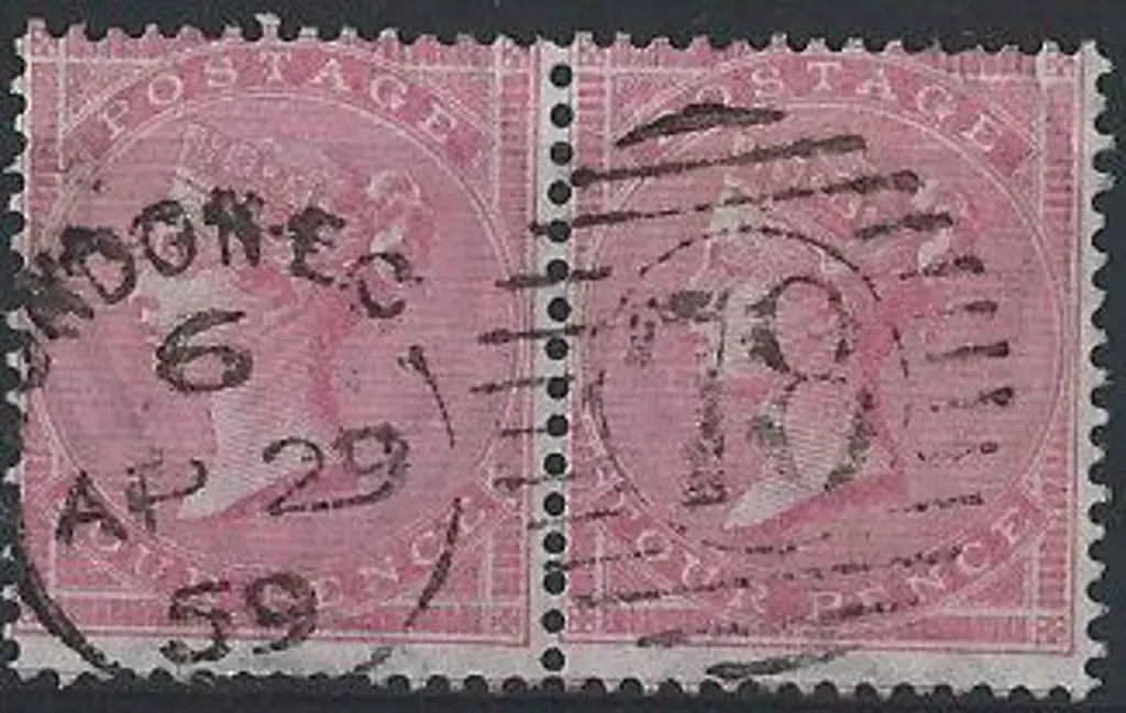 1855 4d rose QV, large garter wmk, horizontal pair ... Image 1++