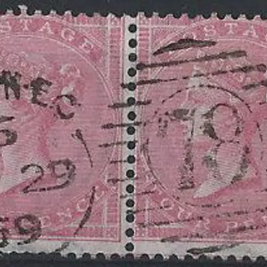 1855 4d rose QV, large garter wmk, horizontal pair ...