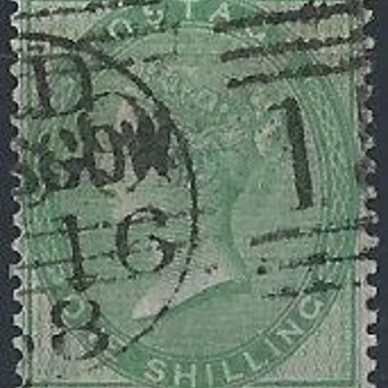 1855 1/- green QV good used with partial Glasgow ...