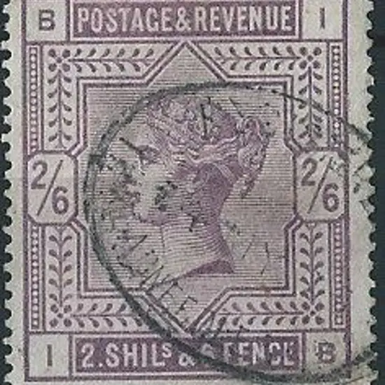 1883 2/6d deep lilac QV F/U by oval reg'd cancel. ...