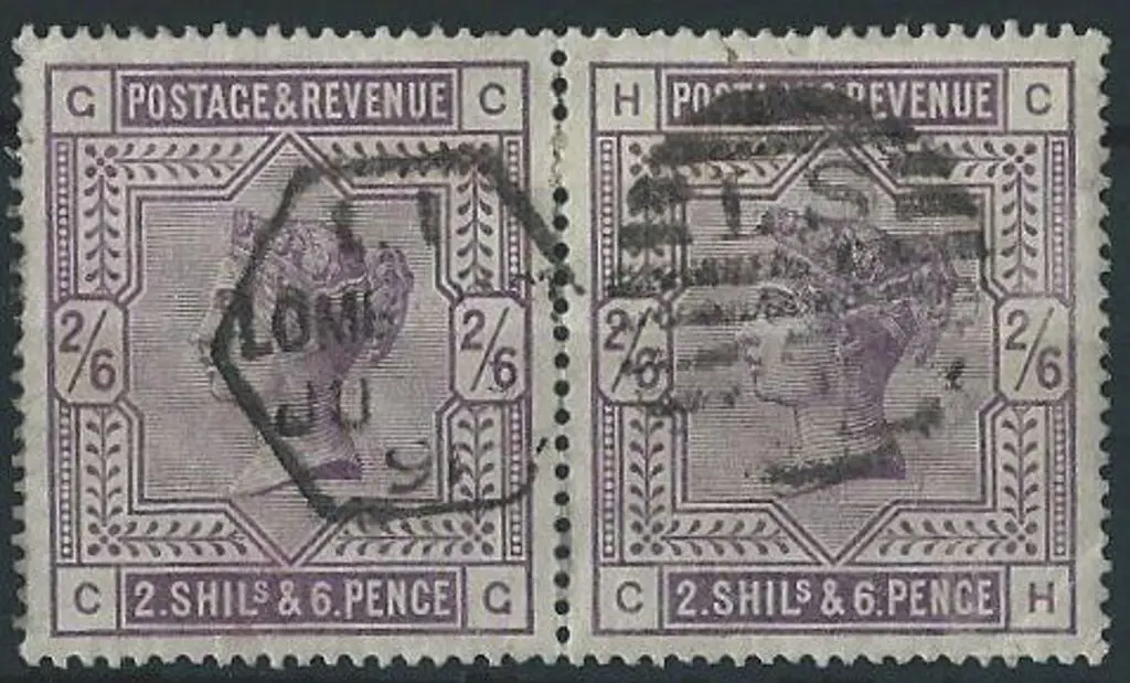 1883 2/6d deep lilac QV F/U pair by Lombard St ... Image 1++