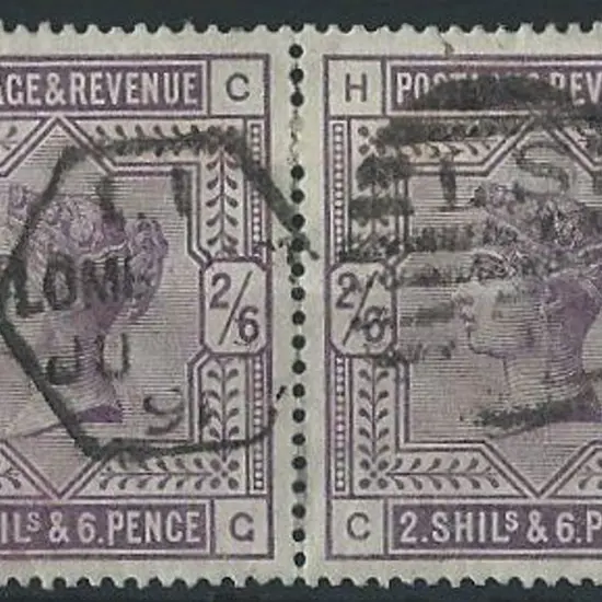 1883 2/6d deep lilac QV F/U pair by Lombard St ...