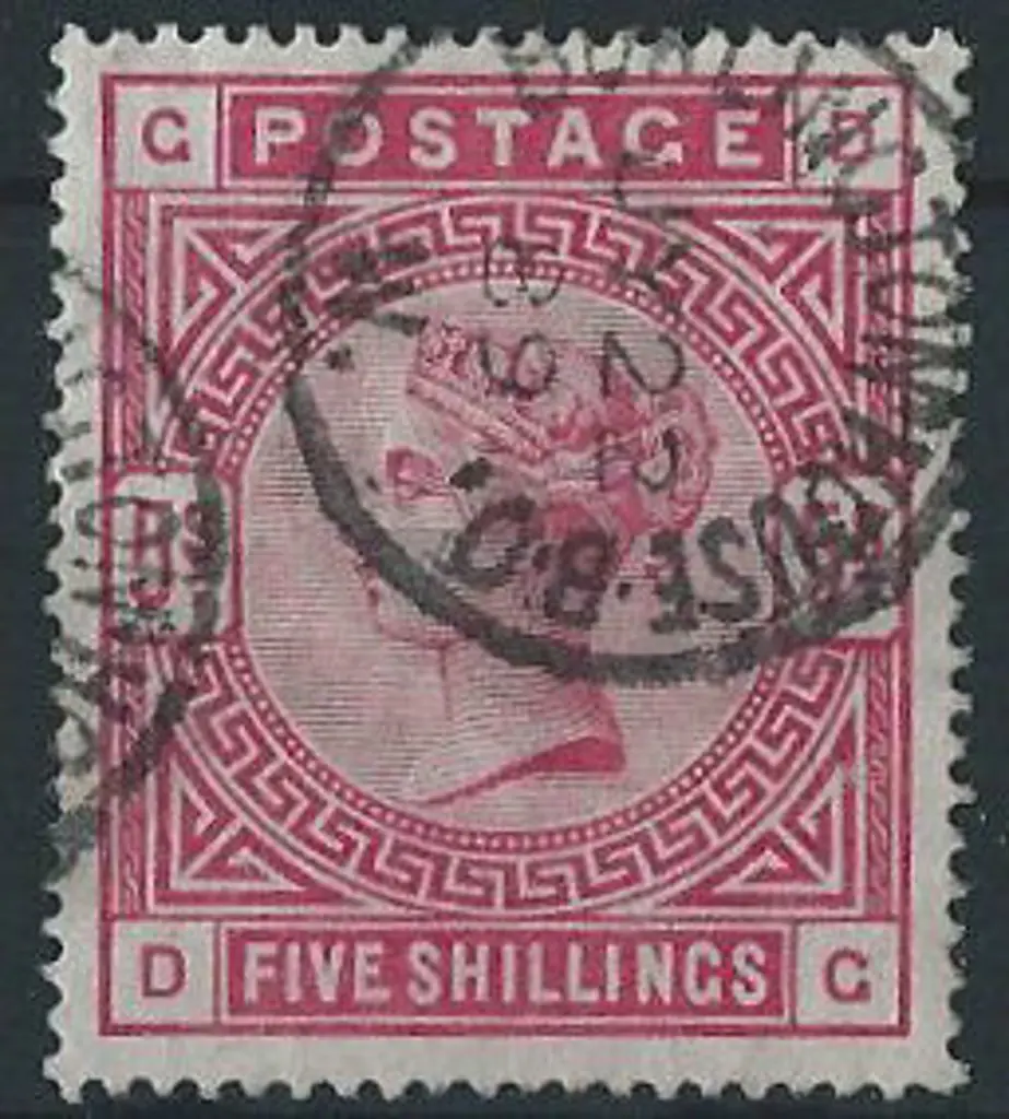 1883 5/- crimson Good to F/U by neat JY 22 89 ... Image 1++
