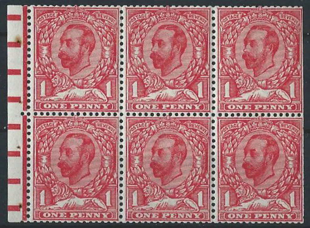 1912 1d scarlet Downey Head booklet pane of 6 with ... Image 1++