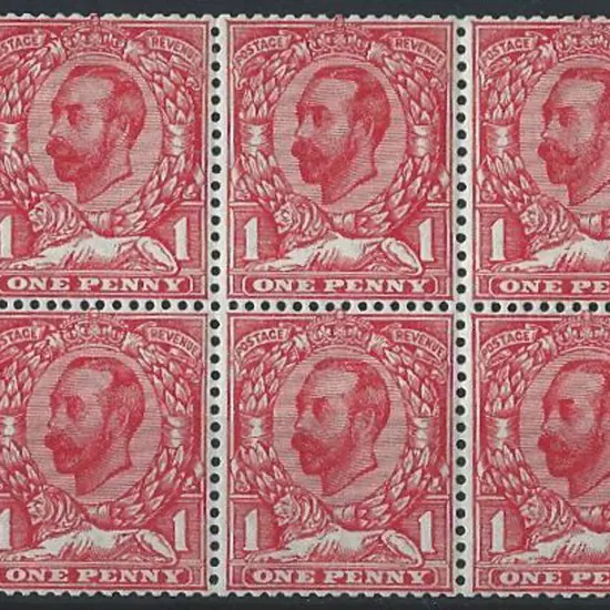 1912 1d scarlet Downey Head booklet pane of 6 with ...