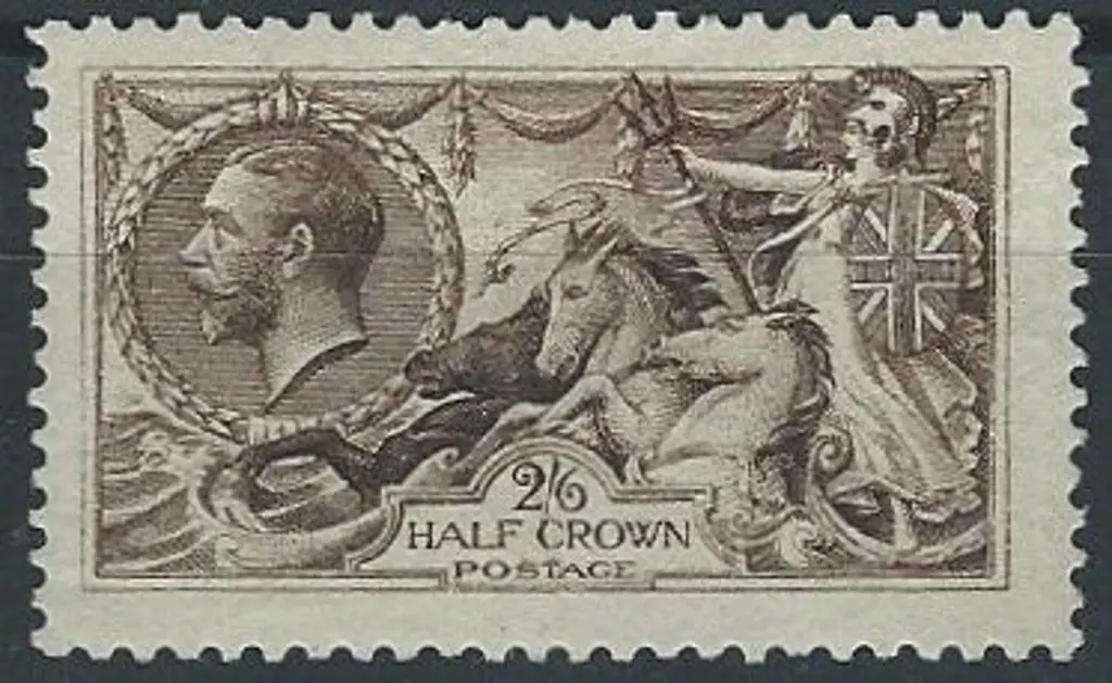 1913 2/6d sepia brown Seahorse Waterlow printing. ... Image 1++