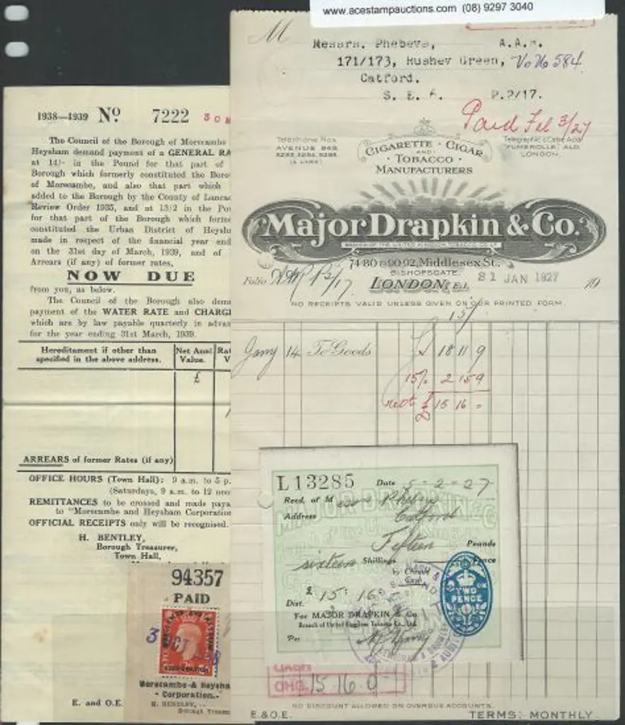 1926 (2), 1927 & 1938 Receipts, 3 with oval ... Image 1++