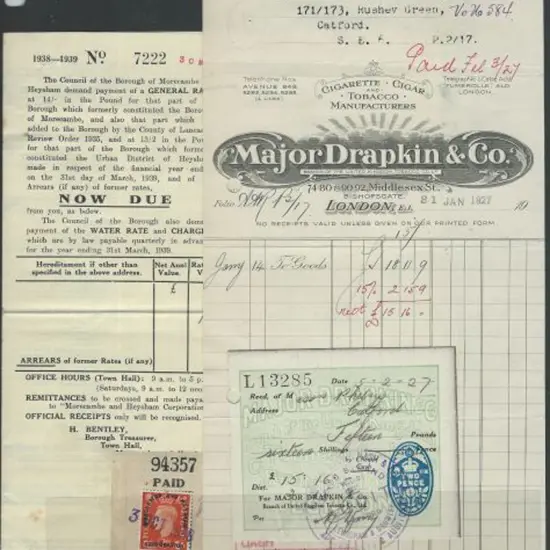 1926 (2), 1927 & 1938 Receipts, 3 with oval ...