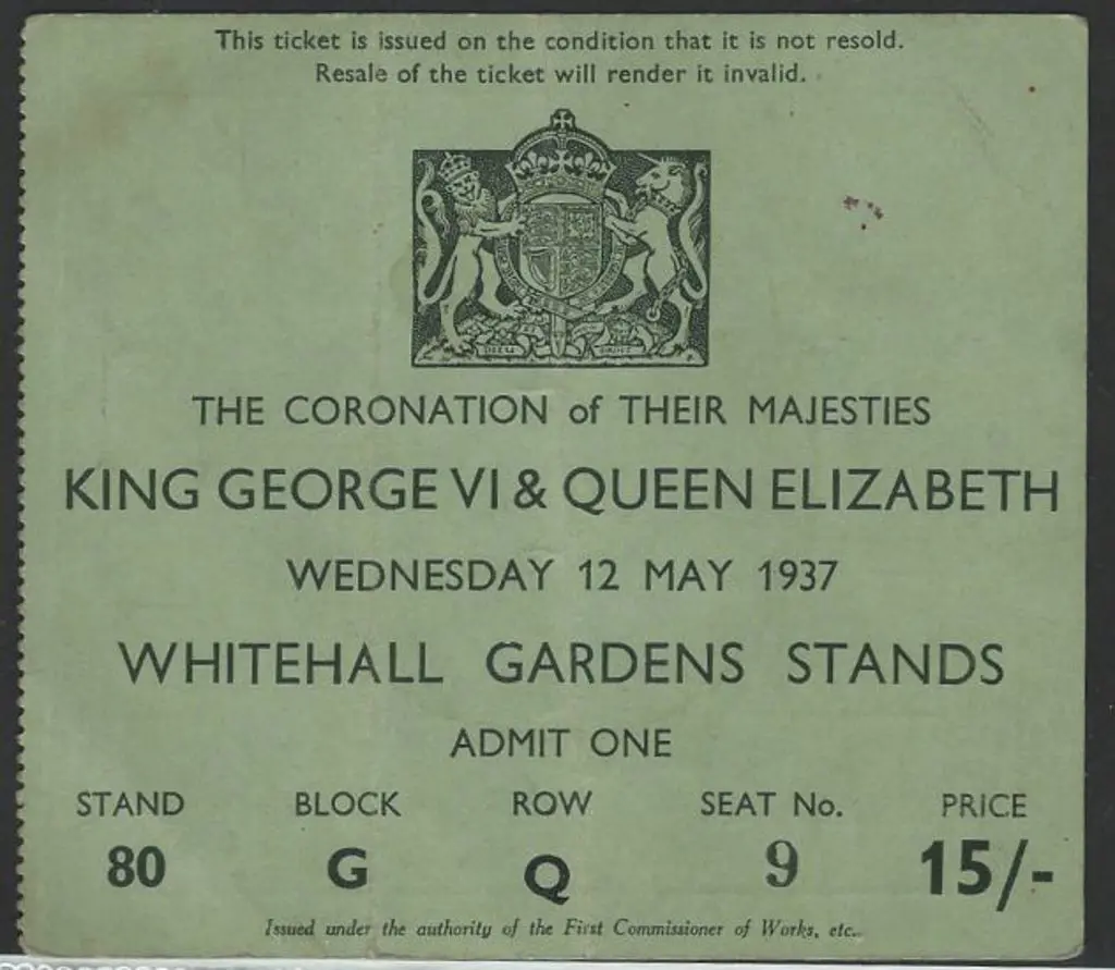 1937 KGVI Coronation entrance ticket to Whitehall ... Image 1++