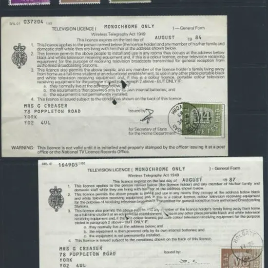 1977 (2), 1981, 1984 & 1987 TV Licence revenues, ...