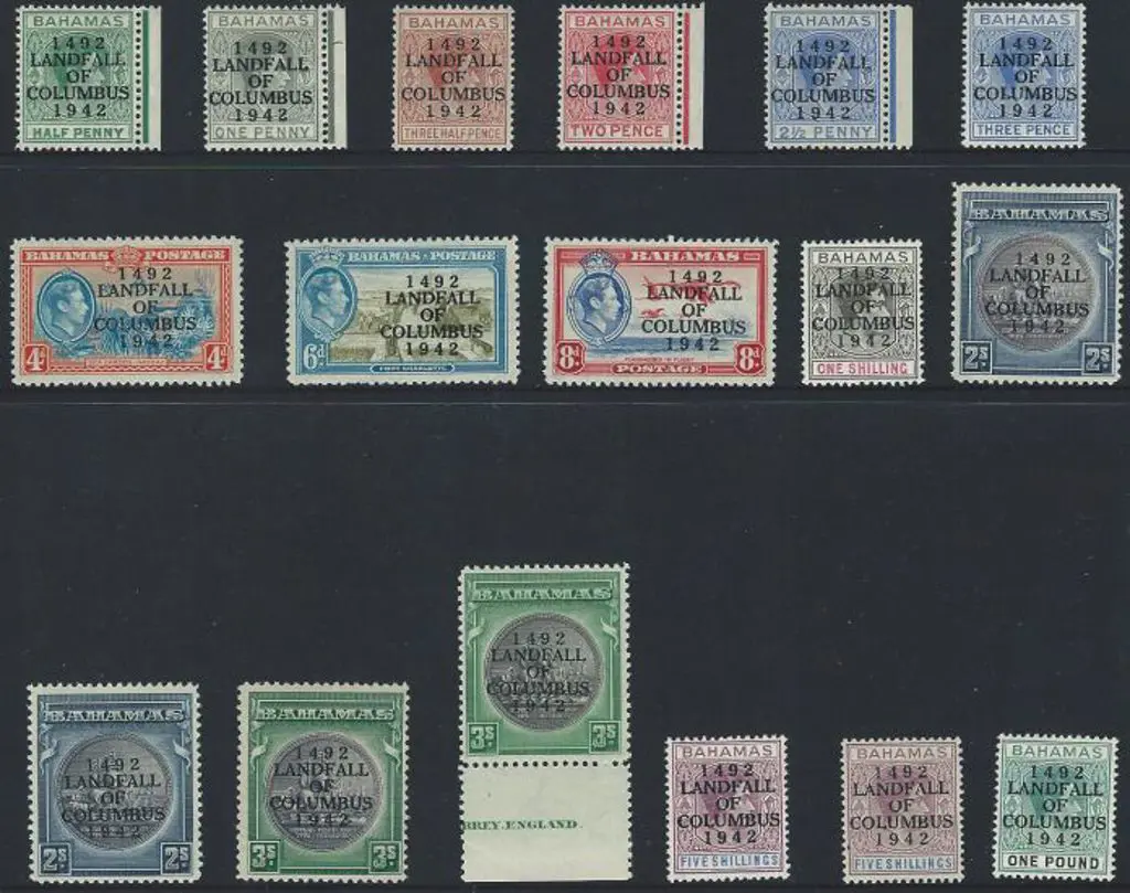 Bahamas 1942 Landfall of Columbus ovpt set of 14 ... Image 1++