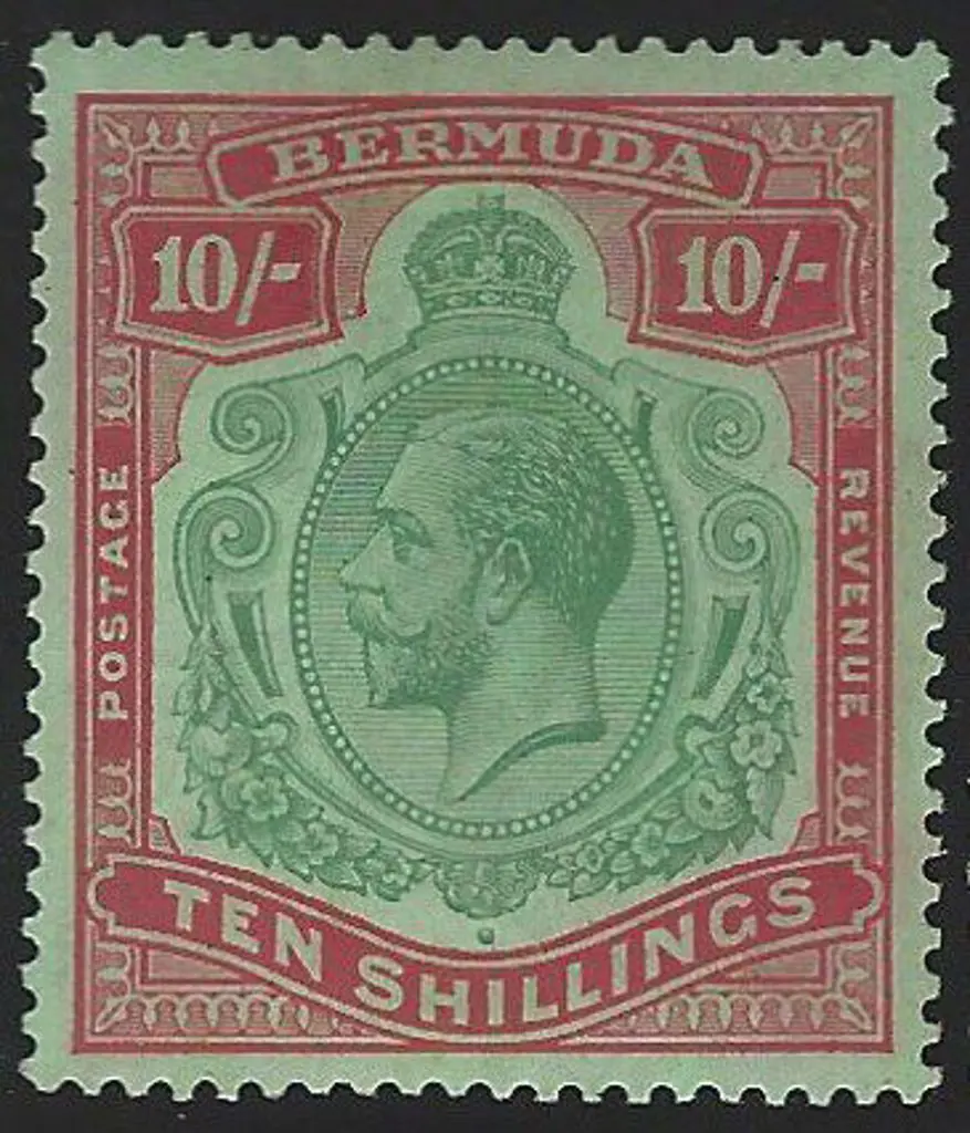 Bermuda 1924 10/- green & red on pale emerald KGV. ... Image 1++
