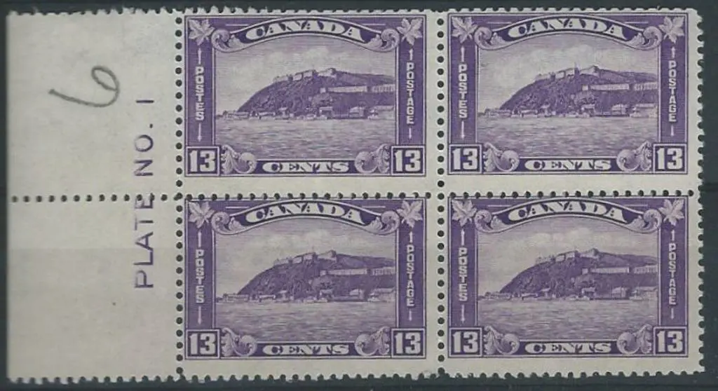 Canada 1932 13¢ bright violet, plate 1, block of ... Image 1++