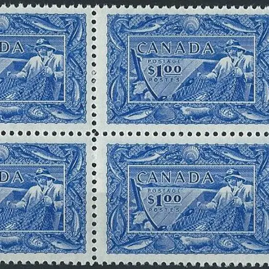 Canada 1951 $1 Fishing marginal block of 4. Fresh ...