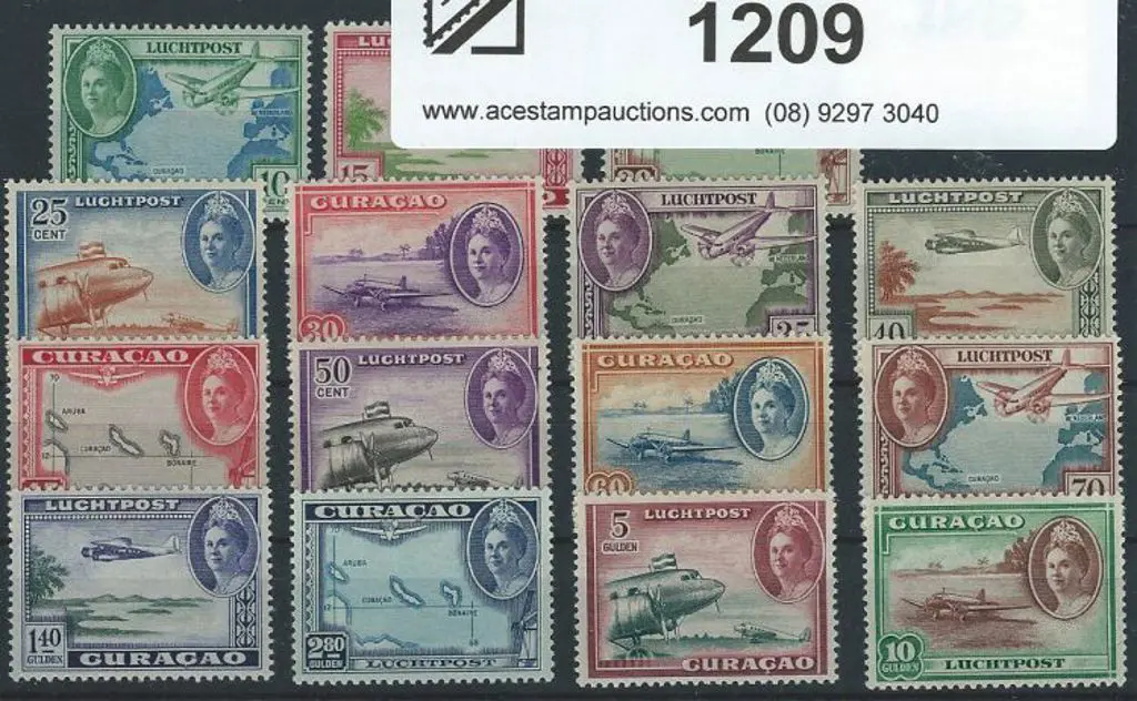 Curacao 1942 Airs complete set of 15. Fresh MLH. ... Image 1++